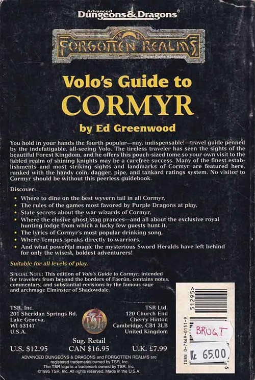  AD&D 2nd Edition - Forgotten Realms - Volos Guide to Cormyr (B Grade) (Genbrug)